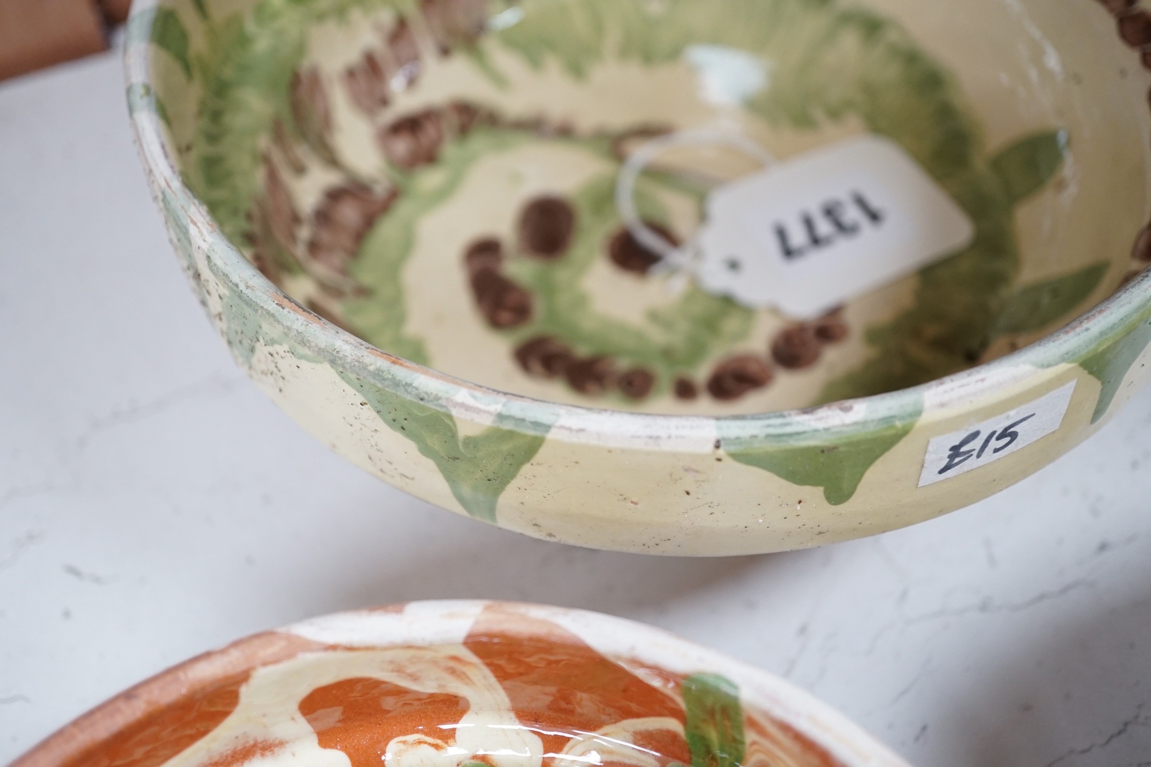 French provincial pottery slipware bowls (6) and another